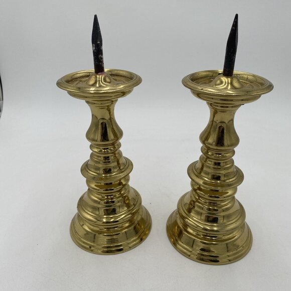 Vintage Virginia Metalcrafters Williamsburg Brass Candlesticks 10" Candle Set 2 - Picture 6 of 14